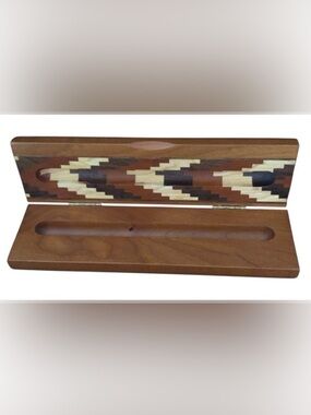 Wood Inlaid Hinged Fountain Pen Pencil Box